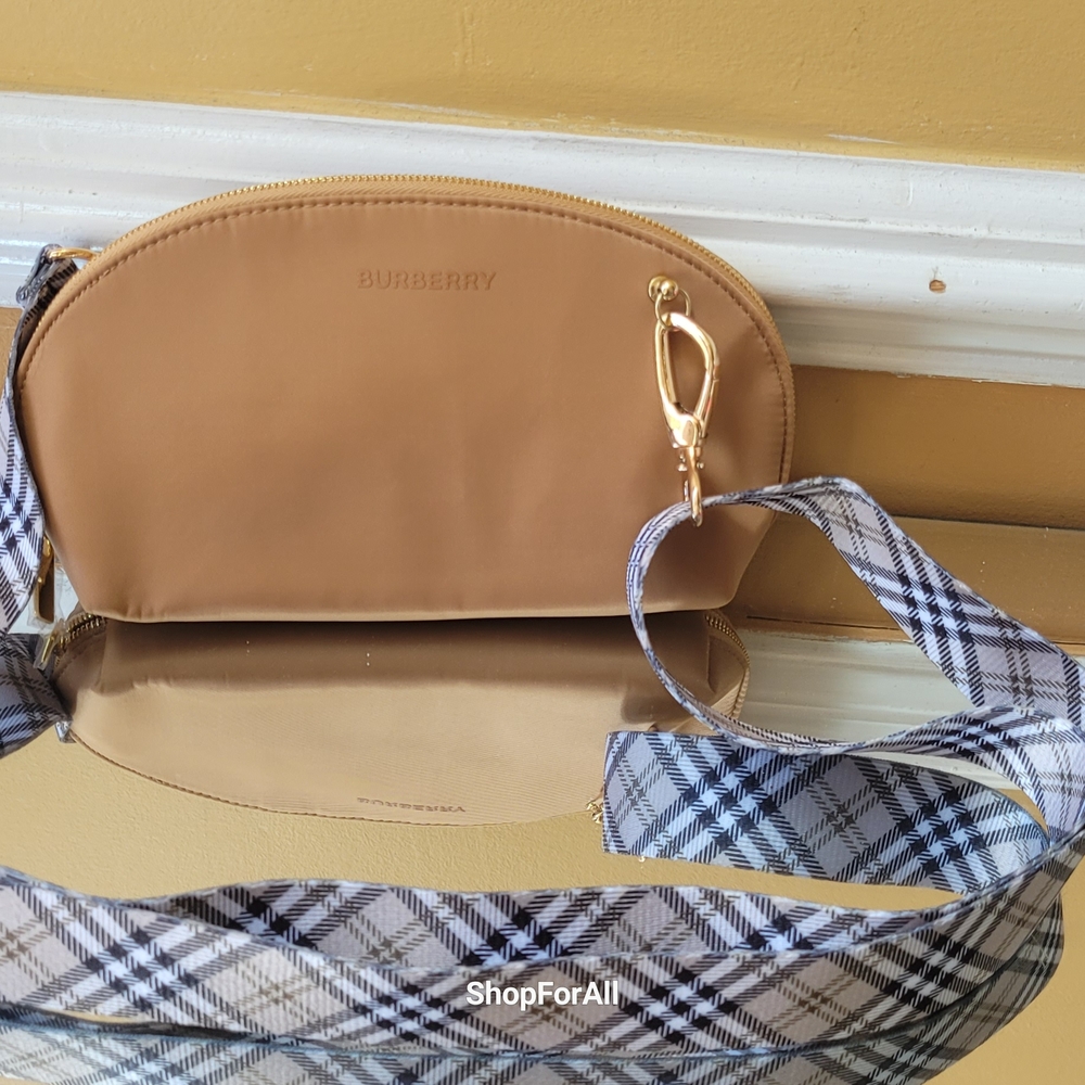 Burberry Beige Crossbody Bag with Plaid Strap